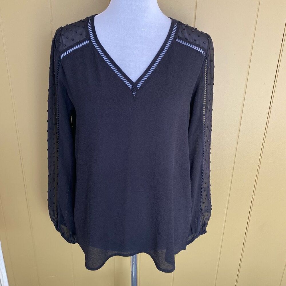 Express women M black Longsleeve semi sheer textured print blouse